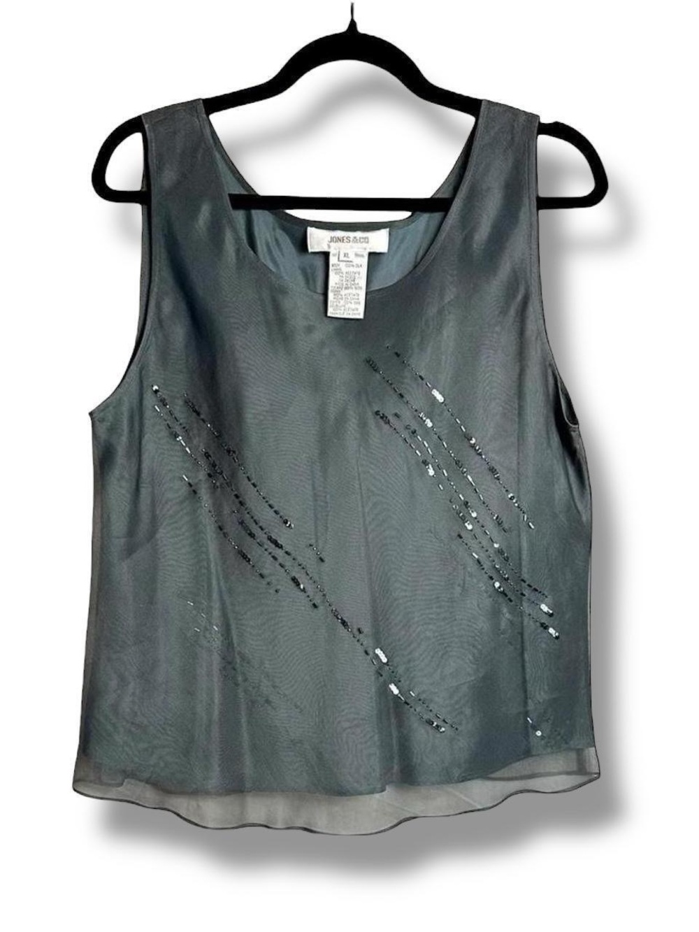 Vintage 90s Beaded 100 % Silk Chiffon Layered Sequin Tank Top NWT XL Jones & Co.